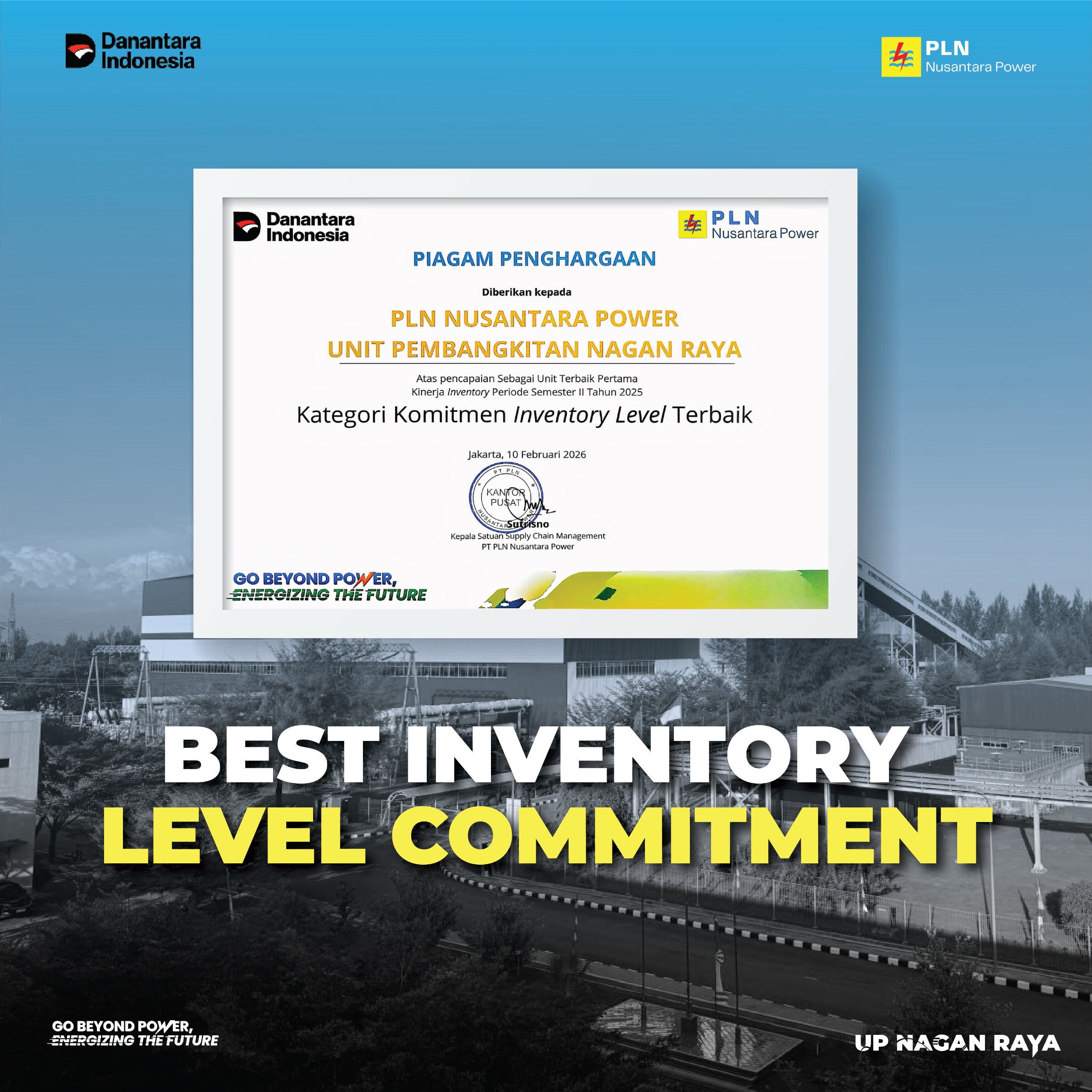 PT PLN Nusantara Power UP Nagan Raya Raih Penghargaan Kinerja Terbaik Pengelolaan Inventory Semester II Tahun 2025